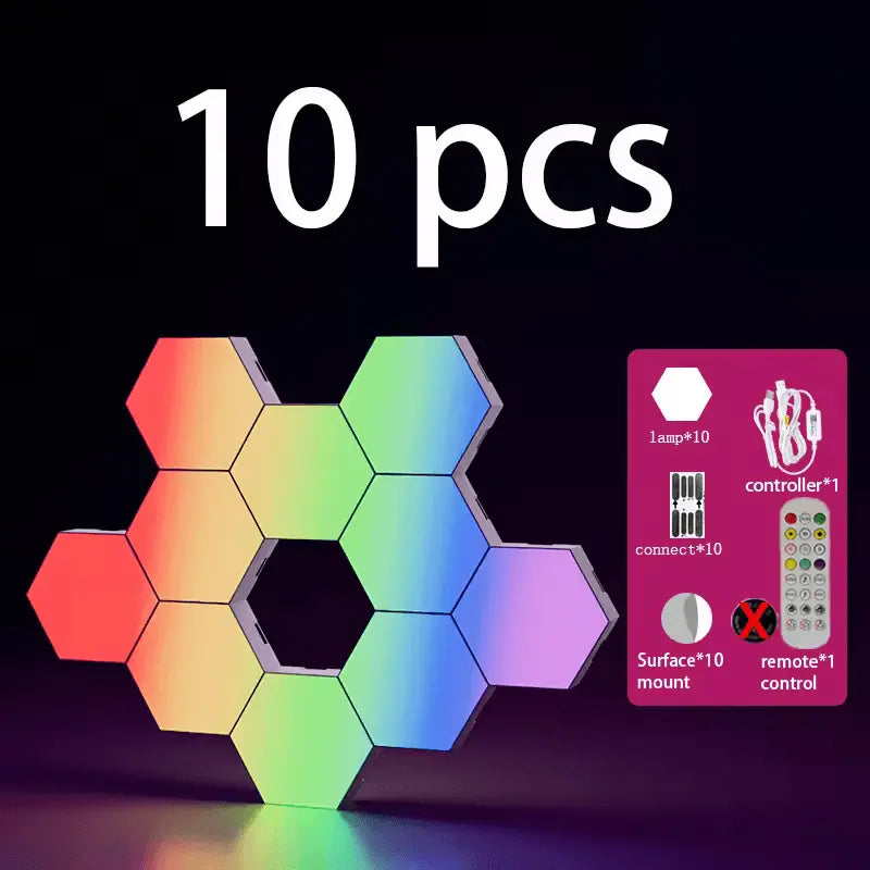 Lampe Murale Hexagonale Intelligente RGB 10PCS – Éclairage LED Connecté avec Contrôle via App, Télécommande et Synchronisation Musicale, Design Modulable DIY Connecto.ma