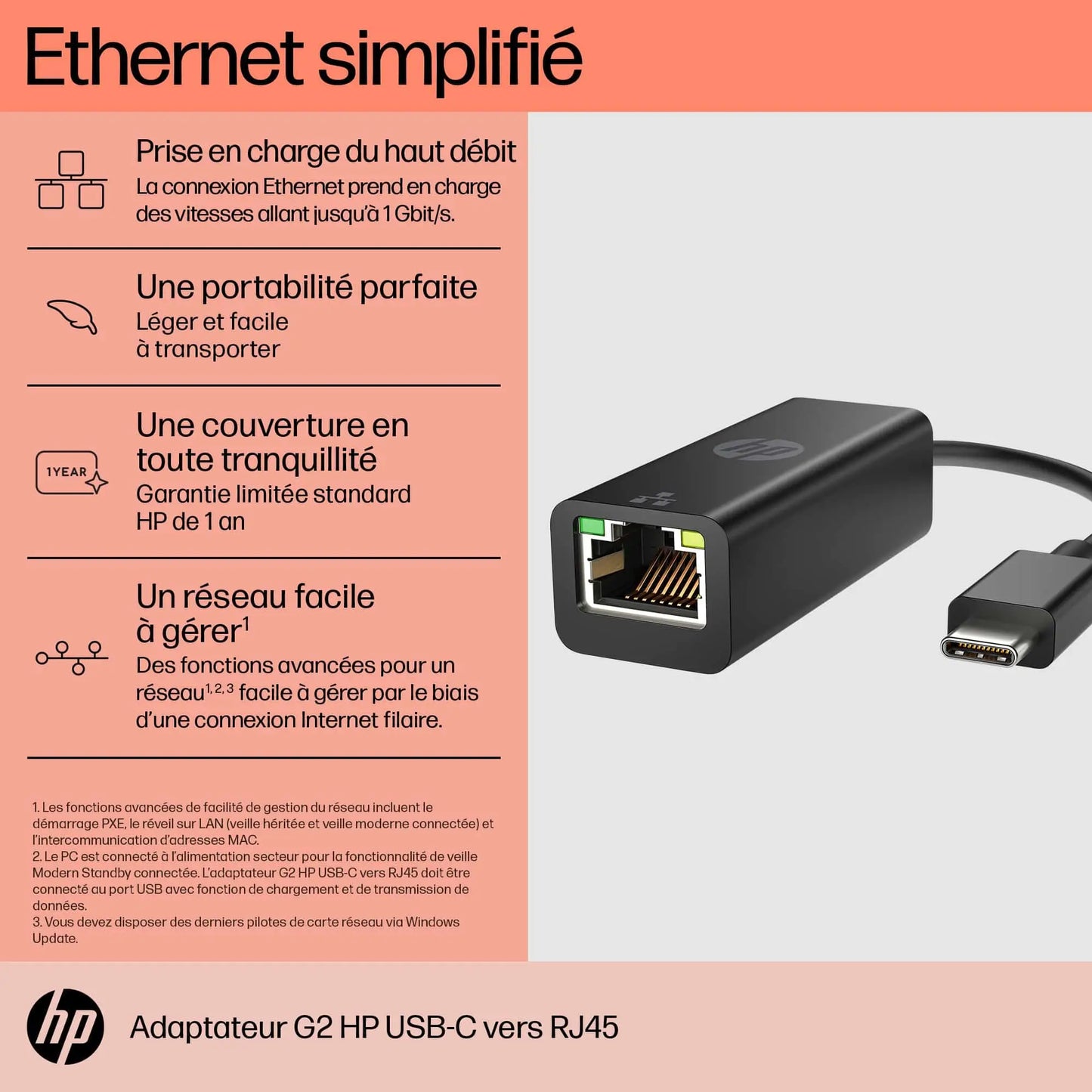 Adaptateur HP USB-C vers RJ45 G2 (4Z534AA) hpMaroc | Connecto.ma