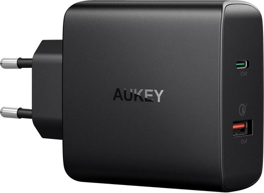 Chargeur mural AUKEY PA-Y11 48W USB-C PD USB-A Quick Charge 3.0 noir — Connecto.ma Maroc