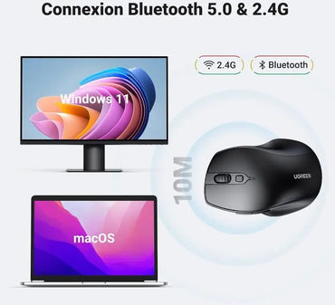Souris sans fil Bluetooth Ugreen Silencieuse Ergonomique 2,4GHz (90395) UGREEN