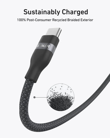 Câble Anker USB-C Tressé Écologique – Charge Rapide & Haute Compatibilité Bleu Connecto.ma