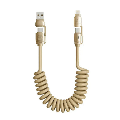 Câble de Charge Spirale 240W 4-en-1 – USB-C, Lightning, PD (Beige) — Connecto.ma