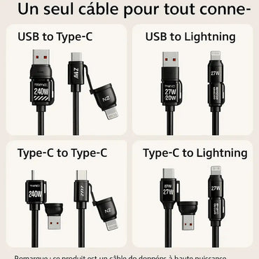 Câble de Charge Spirale 240W 4-en-1 – USB-C, Lightning, PD (Beige) — vue 2 — Connecto.ma