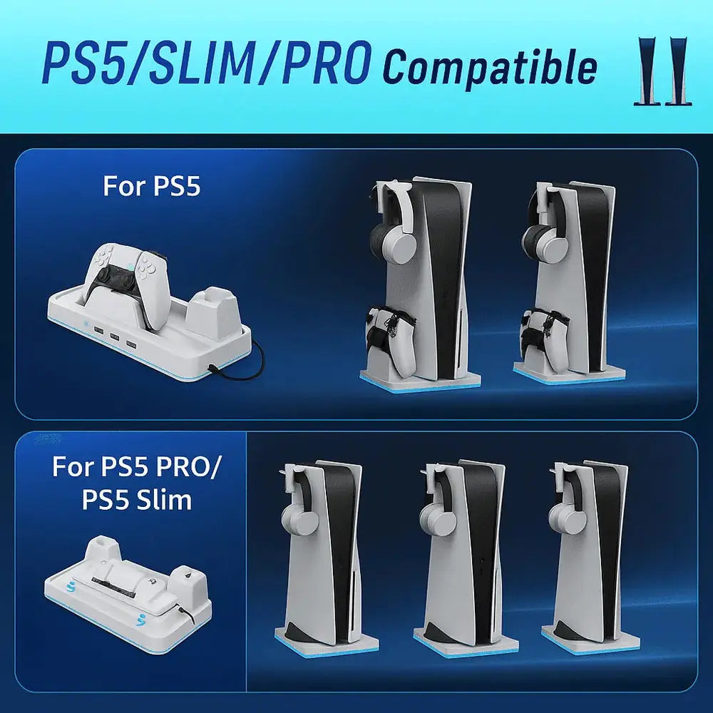 Support tout-en-un pour Playstation PS5/SLIM/PRO avec ventilateur & Éclairage RGB et chargeur PlaystationMaroc | Connecto.ma