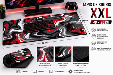 Tapis de Souris XXL 40×90 cm (Noir&Rouge)