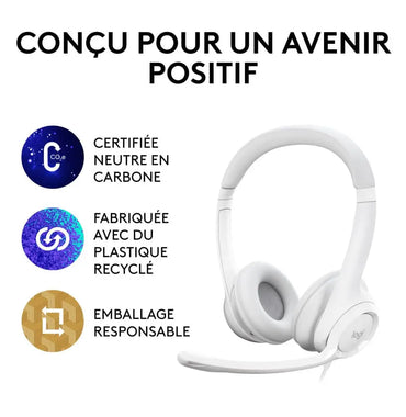 Logitech H390 avec microphone anti-parasite – USB Blanc (981-000406) Connecto.ma