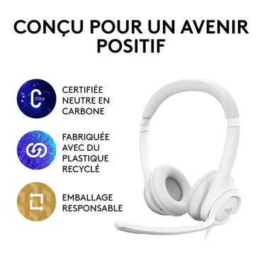 Logitech H390 avec microphone anti-parasite – USB Blanc — vue 2 — Connecto.ma