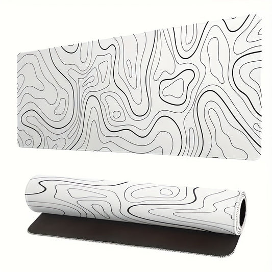 Tapis de Souris XXXL 100×50 cm (Blanc) Motif Topographique – Grand Tapis Gaming Antidérapant