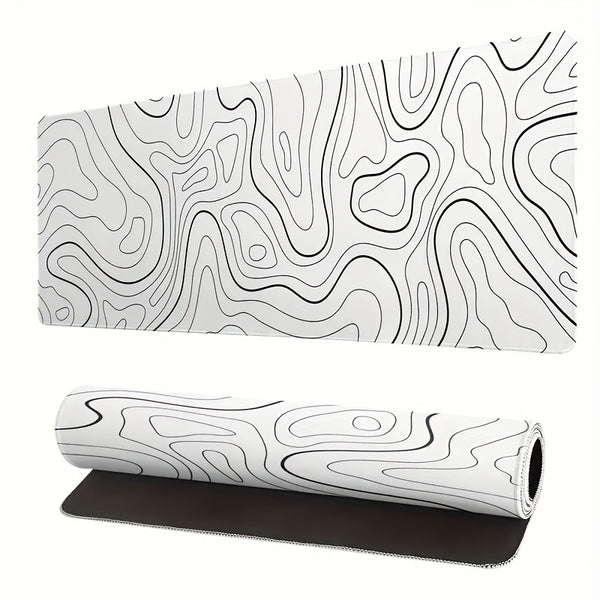 Tapis de Souris XXXL 100×50 cm (Blanc) Motif Topographique – Grand Tapis Gaming Antidérapant