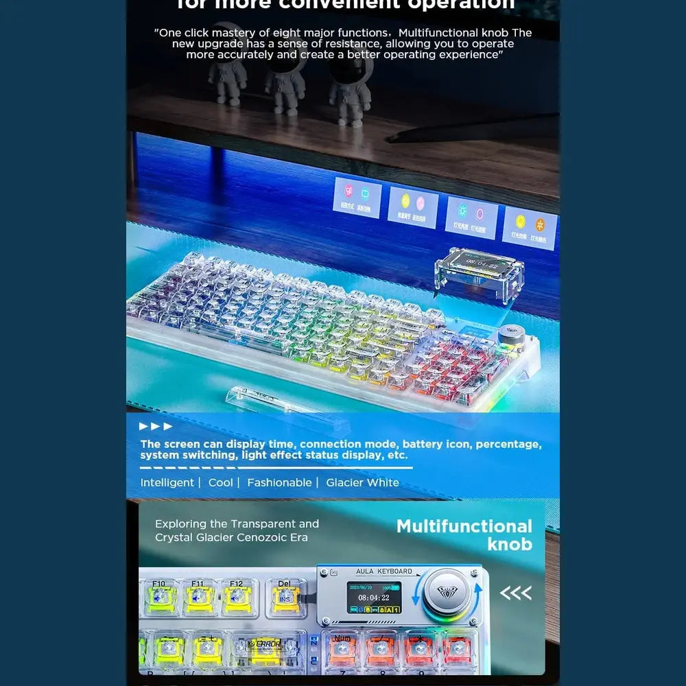 Clavier AULA F98 Pro–Sans Fil RGB Tri-mode (Transparent) AULAMaroc | Connecto.ma