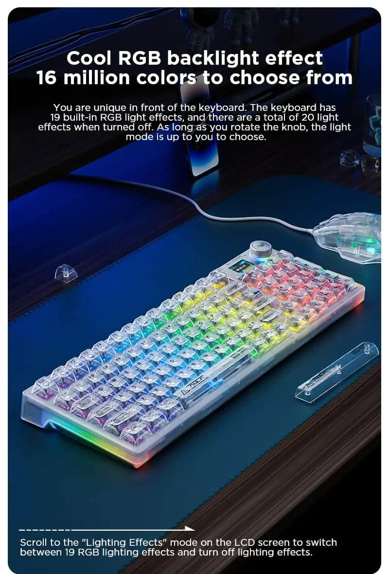 Clavier Mécanique Sans Fil AULA F98 Pro – Tri-mode (2.4G/Bluetooth/USB-C), Switchs Hot-Swap, RGB, 98 Touches Connecto.ma