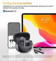 QCY MeloBuds Pro - infographie connexion multipoint Bluetooth 5.3 - Connecto.ma