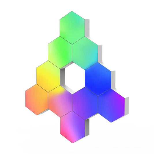 Lampe Murale Hexagonale Intelligente RGB  10PCS – Éclairage LED Connecté avec Contrôle via App, Télécommande et Synchronisation Musicale, Design Modulable DIY Connecto.ma