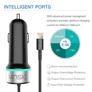 Chargeur Voiture VINSIC VSCC102 + Câble Lightning MFi pour iPhone, iPad et iPod