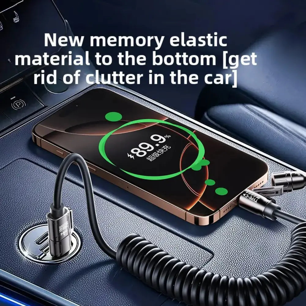 Câble de Charge Spirale 4-en-1 240W – USB-C, Lightning, PD (Noir) — vue 3 — Connecto.ma