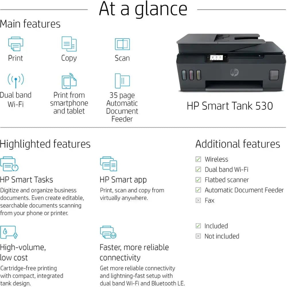 HP Smart Tank 530 Imprimante multifonction à réservoirs rechargeables — vue 10 — Connecto.ma