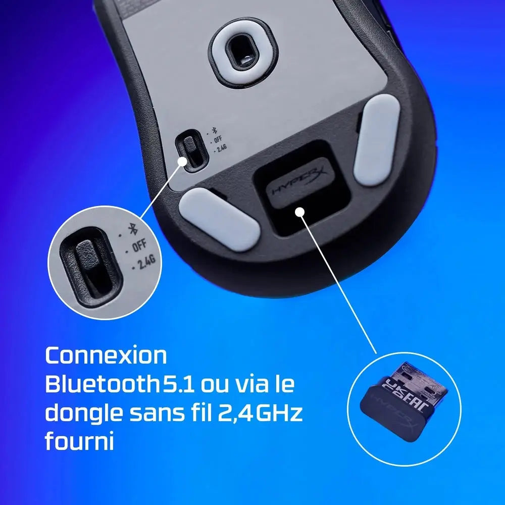 HyperX Pulsefire Haste 2 Souris Gamer Sans fil Mini- Noir — vue 9 — Connecto.ma