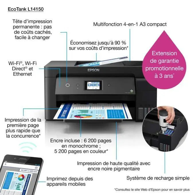 Epson EcoTank L14150 – Imprimante Multifonction A3+ à Réservoirs Rechargeables — vue 2 — Connecto.ma