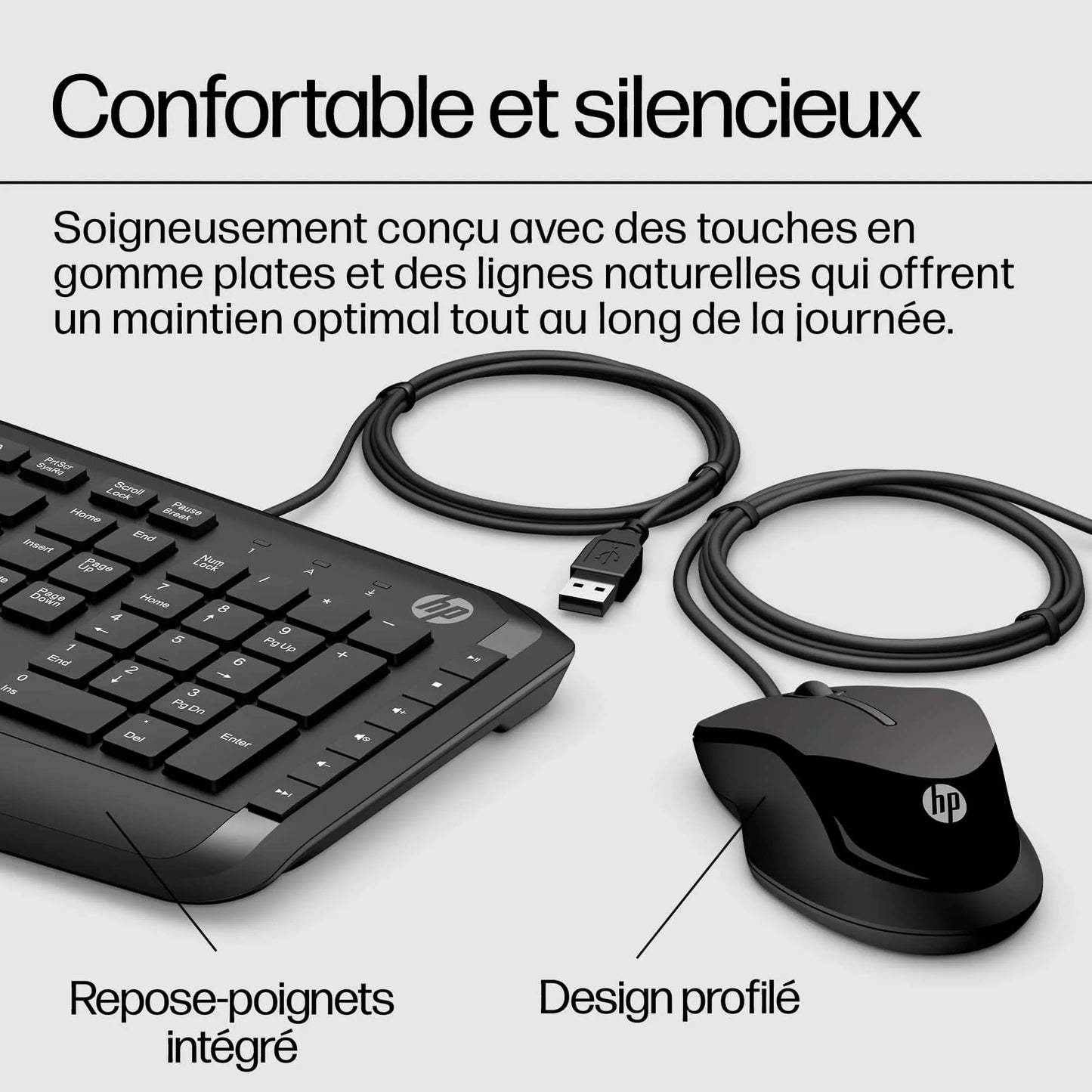 Clavier et souris filaires HP 200 – AZERTY (9DF28AA) Connecto.ma