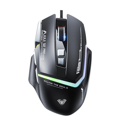 Souris Gaming Filaire AULA S12Pro+ – 1000Hz, 12800 DPI, 8 Boutons, Éclairage RGB, Macros Programmables, Faible Latence (Noir) Connecto.ma