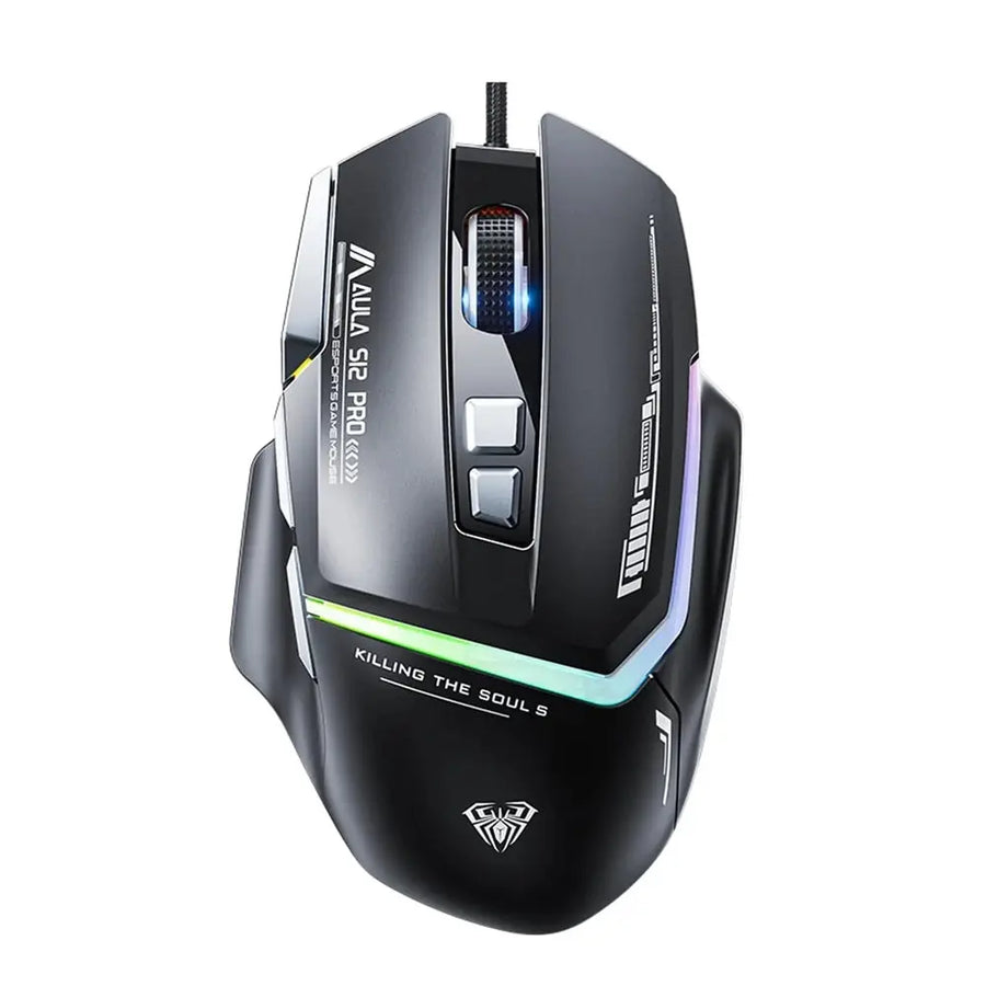 Souris Gaming Filaire AULA S12Pro+–1000Hz, 12800 DPI, 8 Boutons, Éclairage RGB