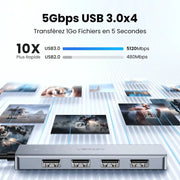 UGREEN Hub USB C vers 4 Ports USB 3.0 5Gbps — vue 3 — Connecto.ma