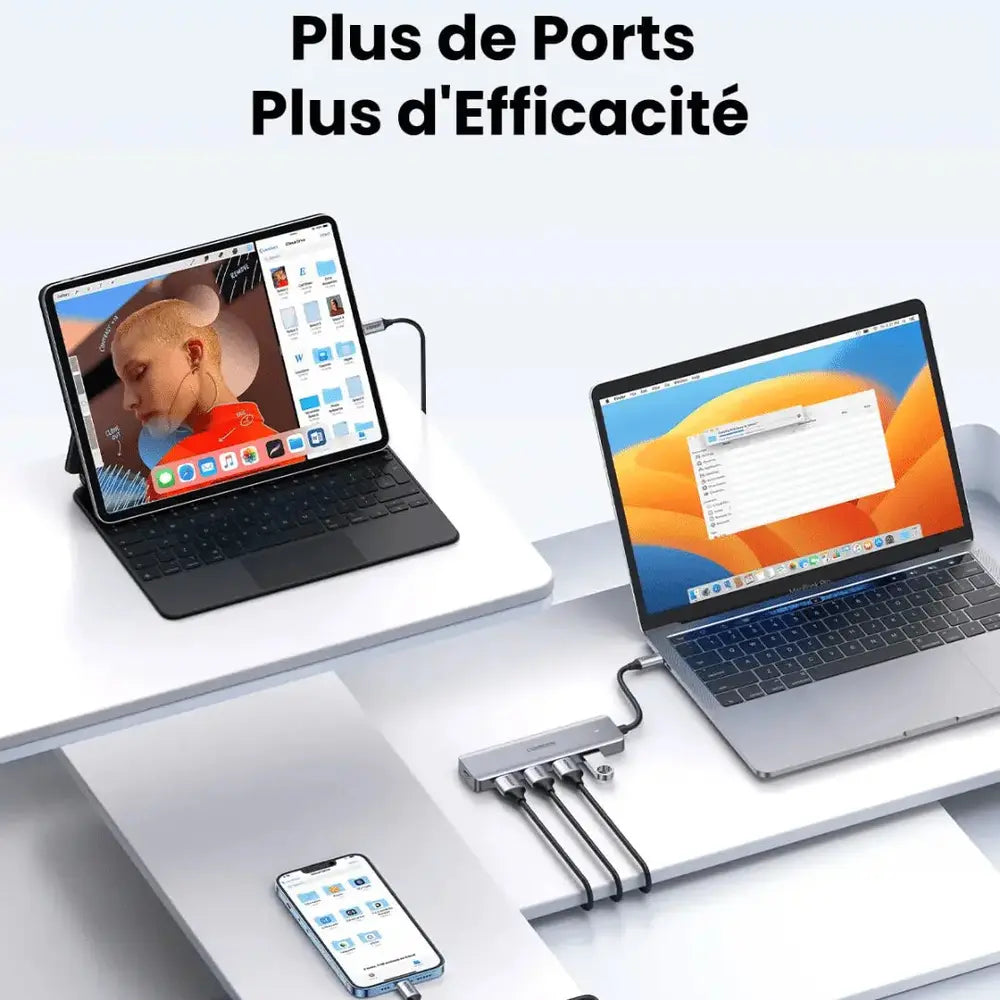 UGREEN Hub USB C vers 4 Ports USB 3.0 5Gbps — vue 4 — Connecto.ma