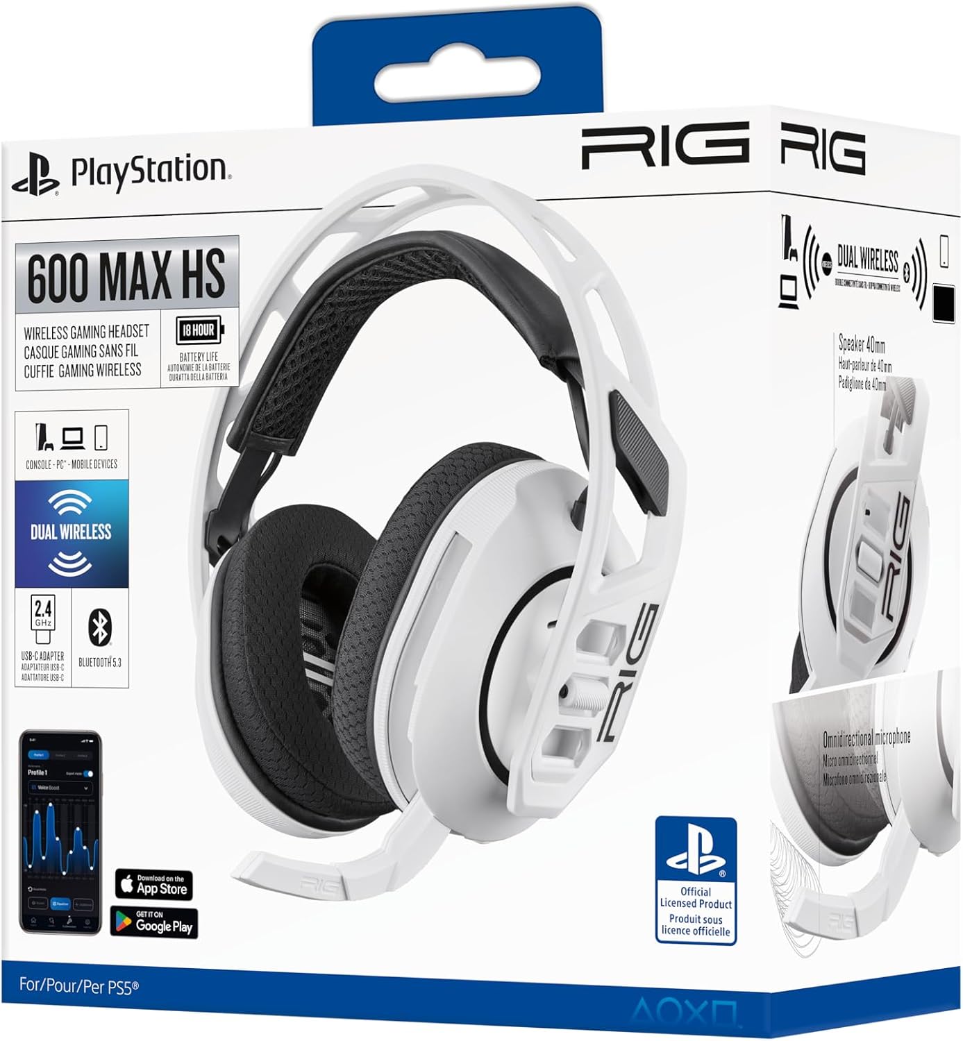 Casque RIG 600 Max HS Officiel PlayStation PS5 — Dual Wireless Sans Fil | PS5 PS4 PC Switch