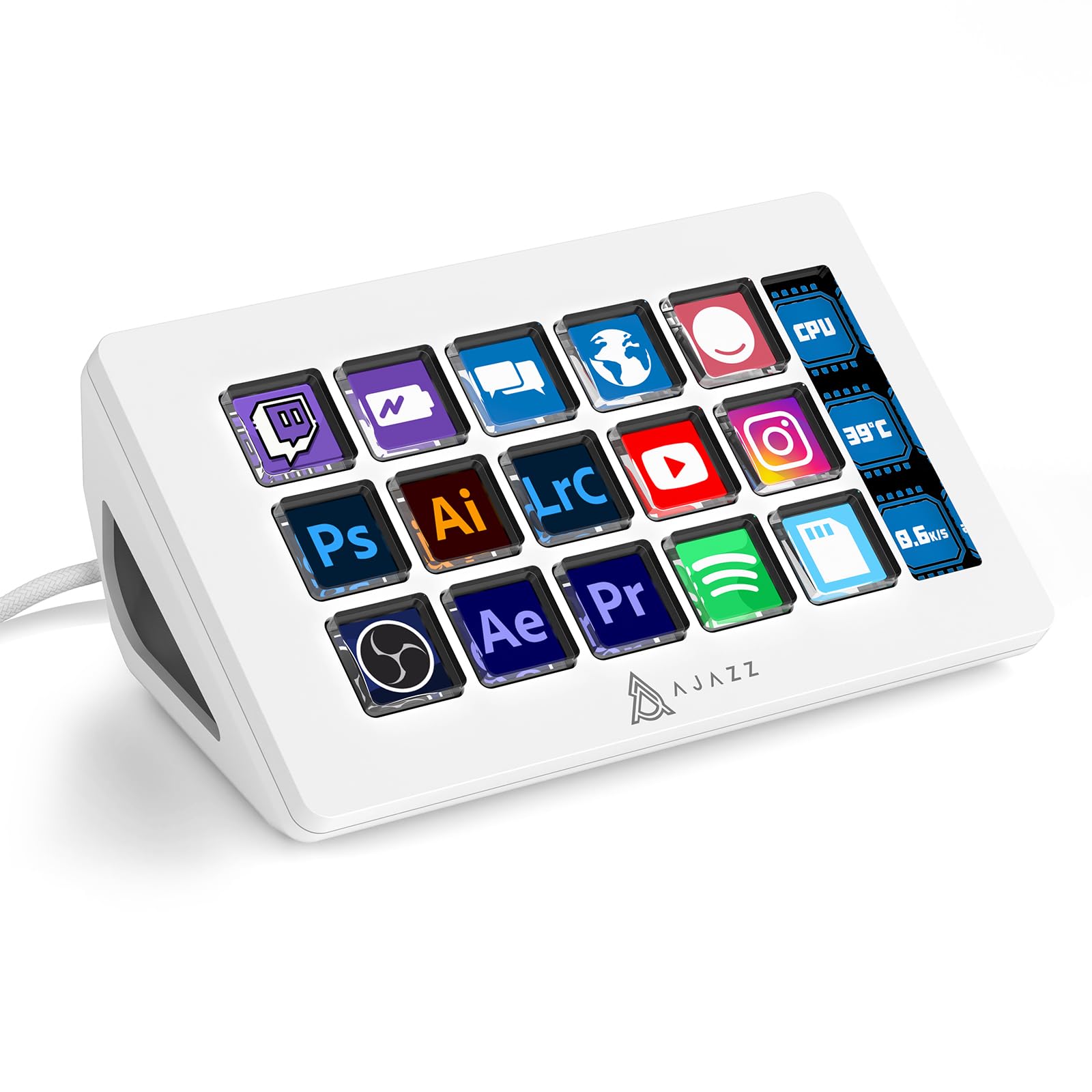 AJAZZ AKP153 – Stream Deck 15 Touches LCD avec Écran (Blanc)