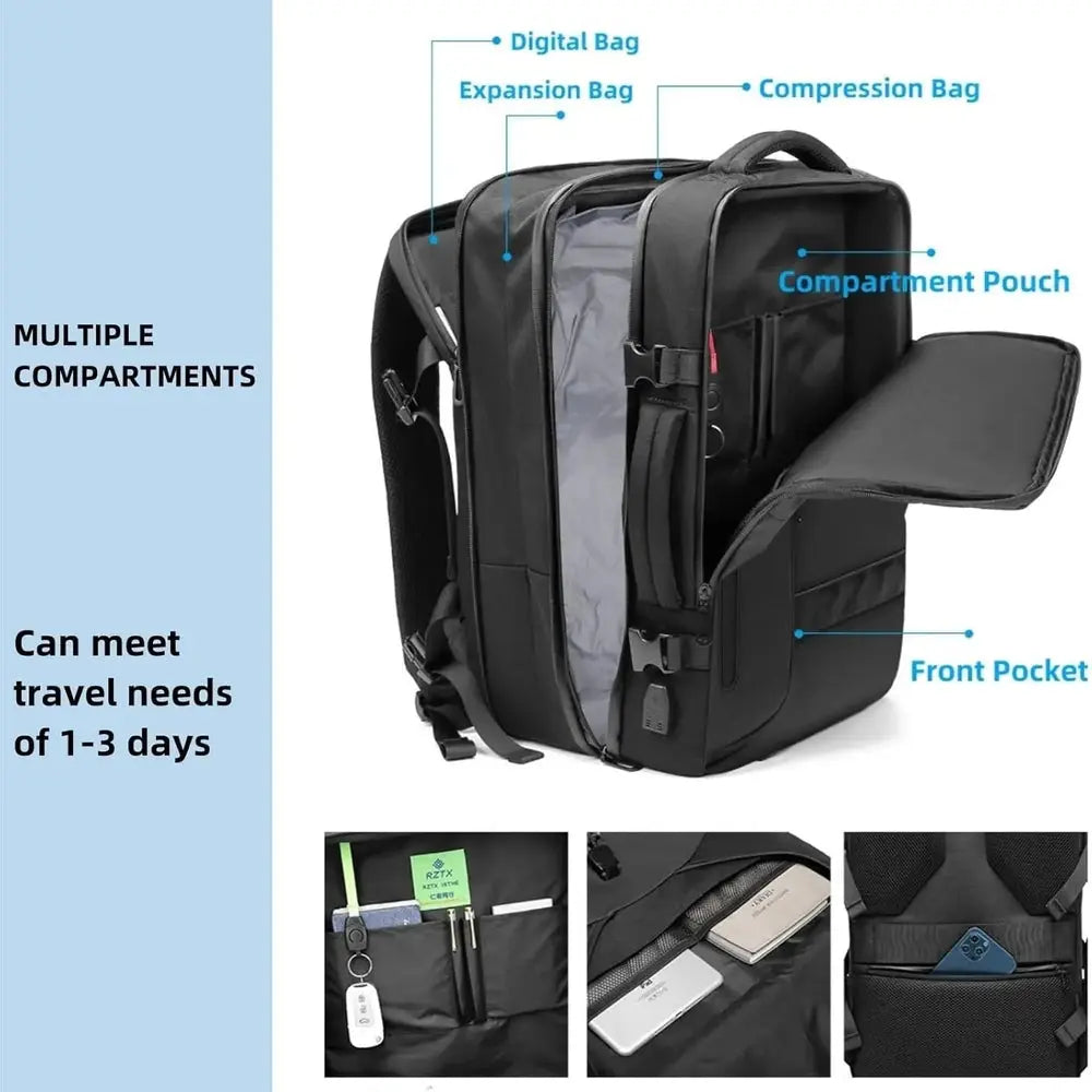 Sac à Dos de voyage sous vide Étanche RZTX–45L, Antivol, Sac Sous Vide & Ventouse Puissante — vue 4 — Connecto.ma