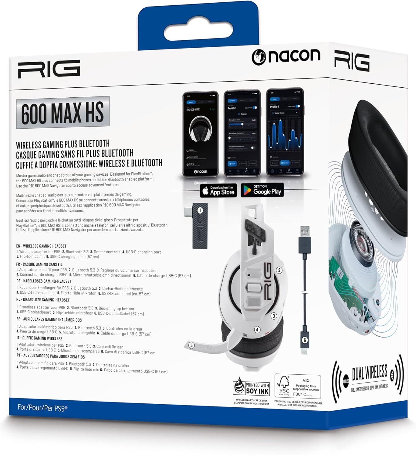 Casque RIG 600 Max HS Officiel PlayStation PS5 — Dual Wireless Sans Fil | PS5 PS4 PC Switch