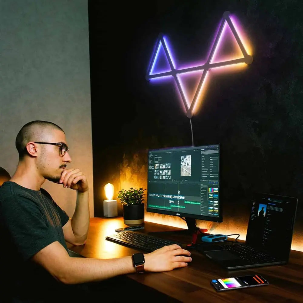 Bande Lumineuse Murale LED RGB Connectée – 9 Barres Modulables, Contrôle Vocal, Synchronisation Musicale, Compatible Alexa & Google, 10000 LUX, Application TUYA/Smart Life Connecto.maMaroc | Connecto.ma