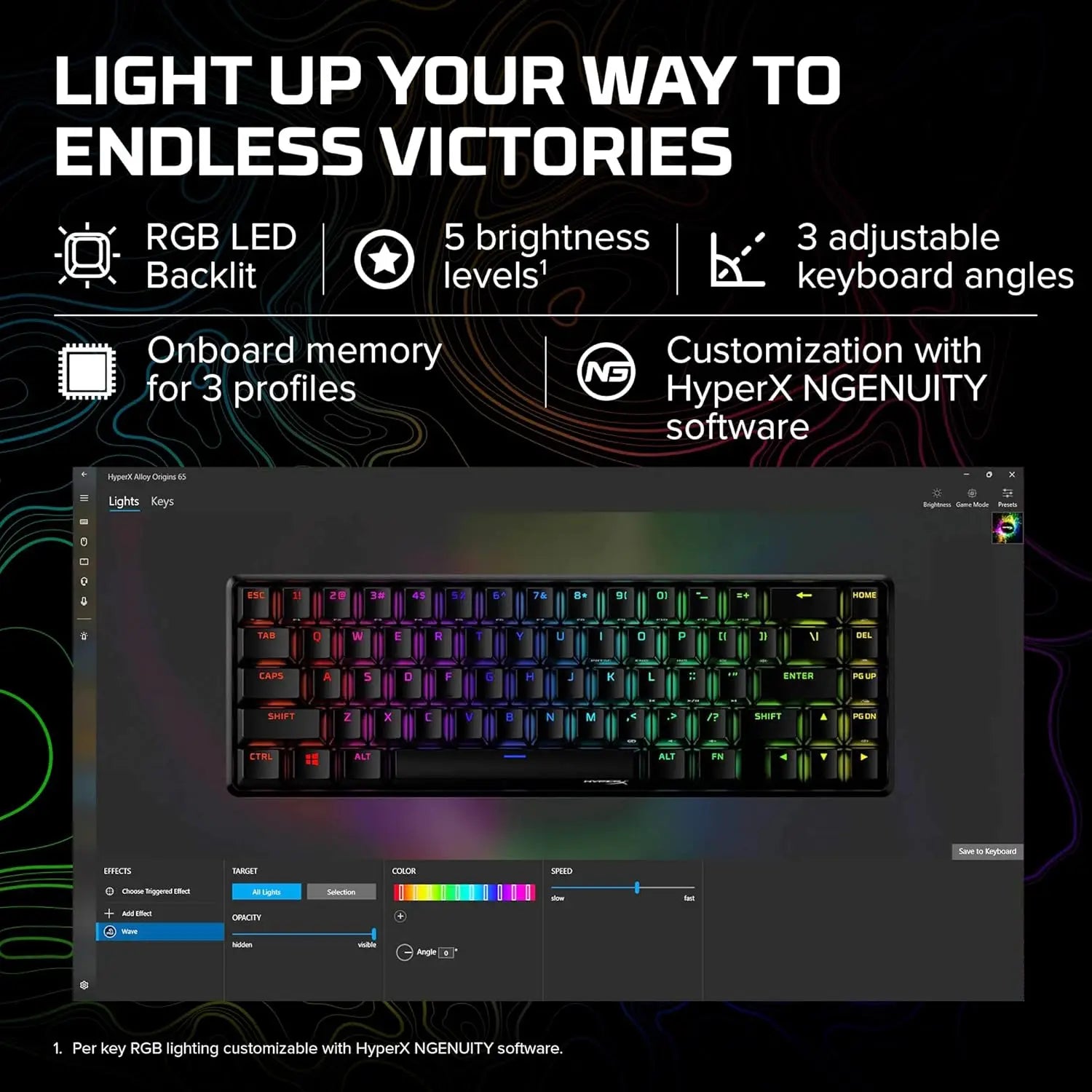 HyperX Alloy Origins 65 - Mechanical Gaming Keyboard - HX Aqua (US Layout) — vue 5 — Connecto.ma