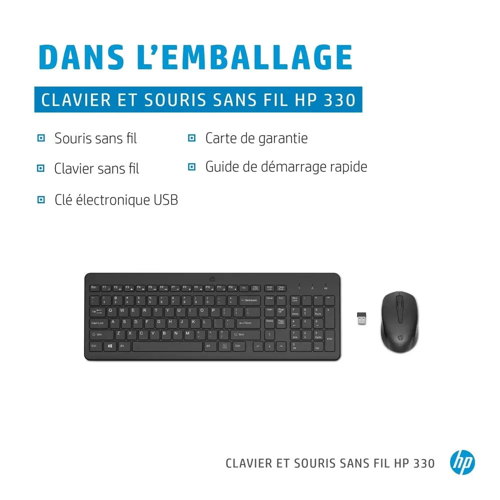 COMBINAISON SOURIS ET CLAVIER SANS FIL HP 330 — vue 3 — Connecto.ma