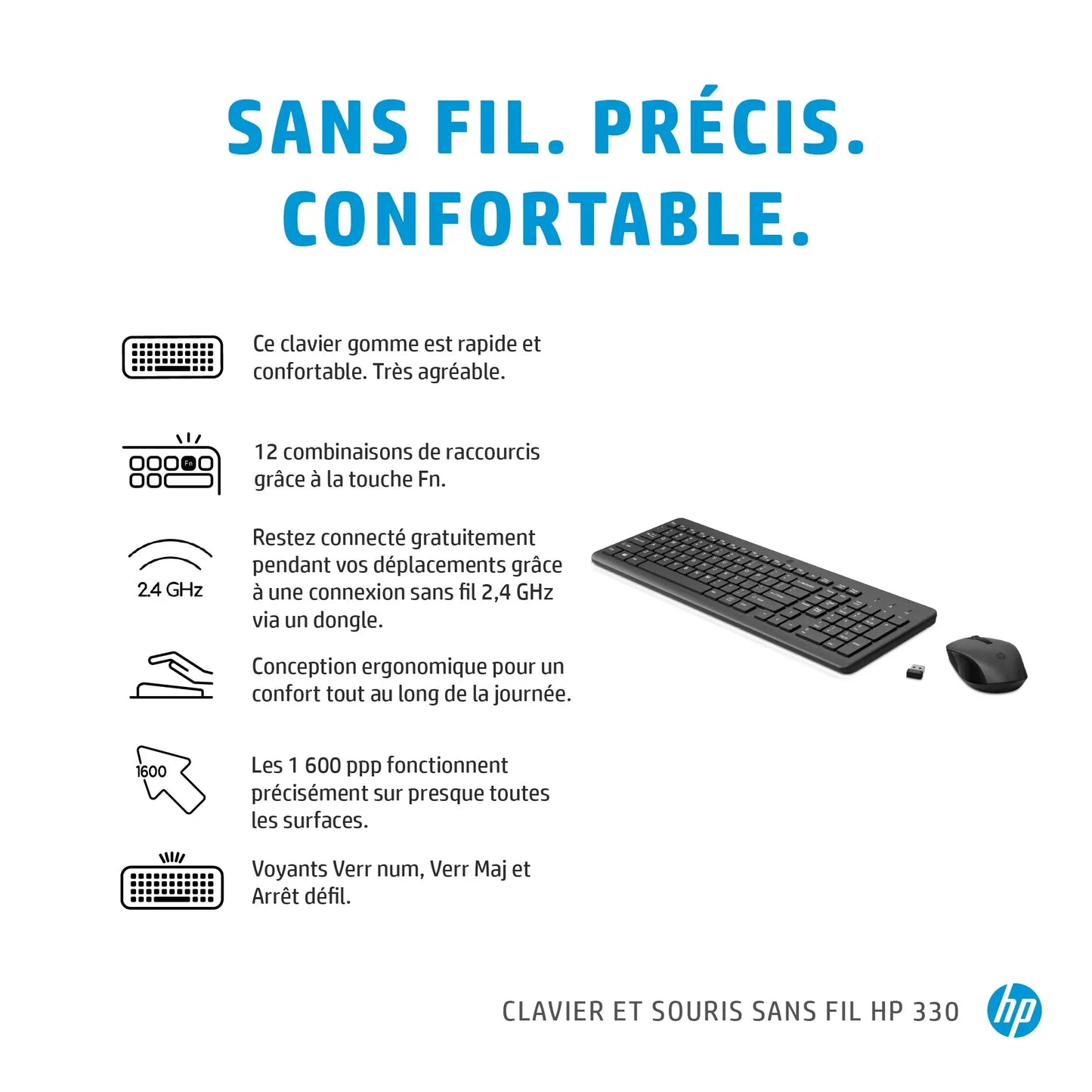 COMBINAISON SOURIS ET CLAVIER SANS FIL HP 330 (2V9E6AA) Hewlett Packard