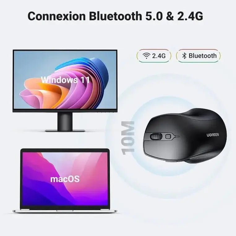 Souris sans fil Bluetooth Ugreen Silencieuse Ergonomique 2,4GHz — vue 2 — Connecto.ma