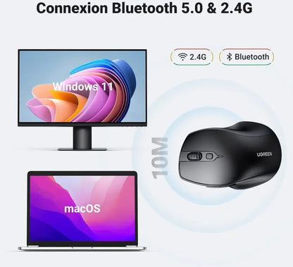 Souris sans fil Bluetooth Ugreen Silencieuse Ergonomique 2,4GHz (90395) UGREEN