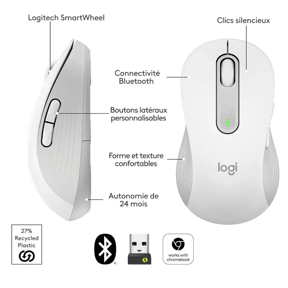 LOGITECH Souris sans fil Signature M650 – Blanc — vue 12 — Connecto.ma