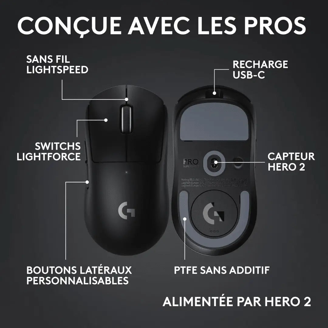 Logitech G PRO X SUPERLIGHT 2c Wireless Gaming Mouse — vue 9 — Connecto.ma