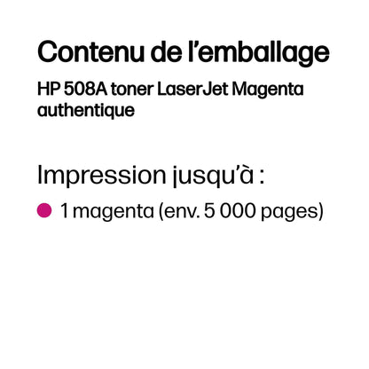 Toner HP 508A LaserJet authentique – Magenta (CF363A) Hewlett Packard