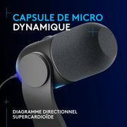 Logitech G Yeti GX Microphone Gaming RVB Dynamique avec LIGHTSYNC — vue 2 — Connecto.ma