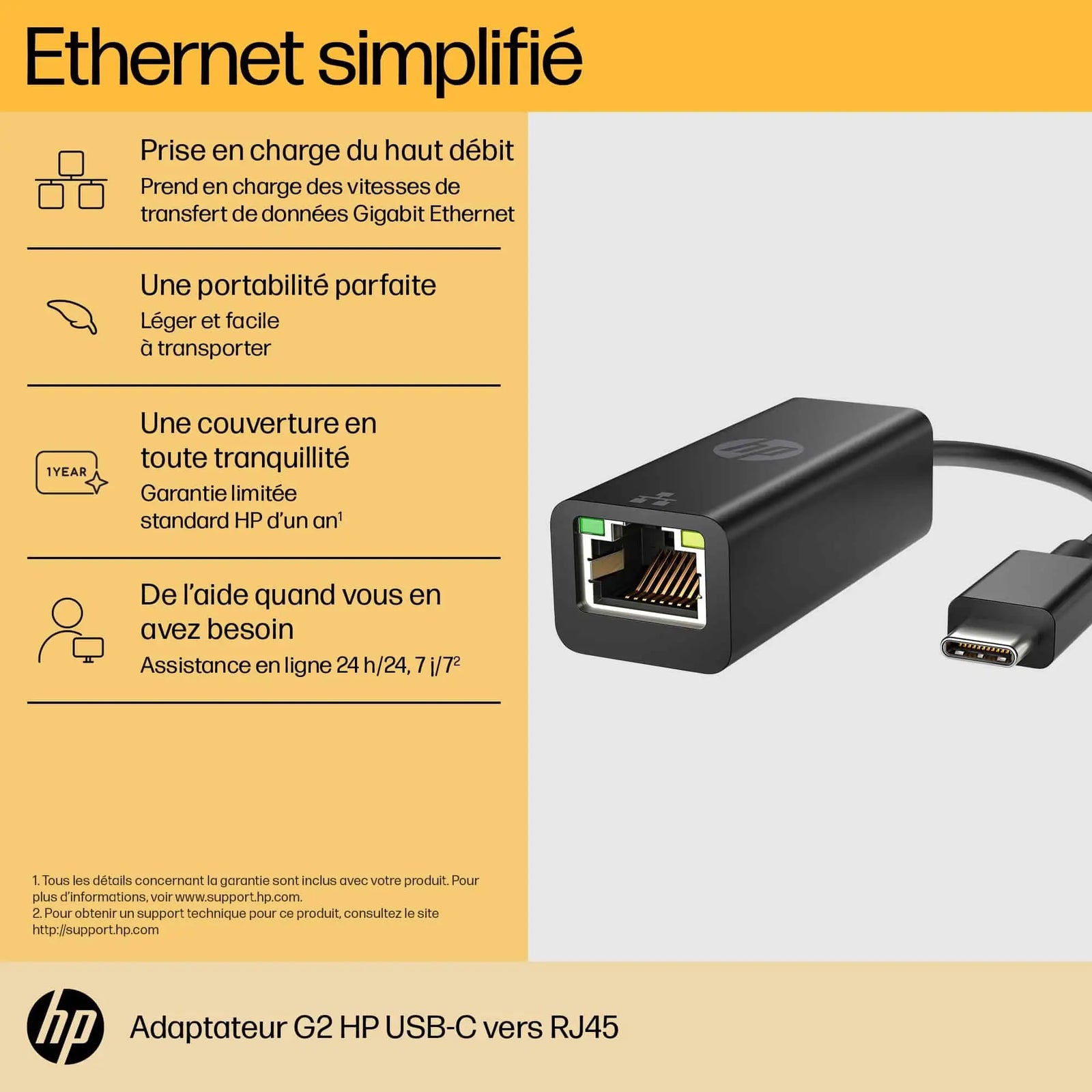 Adaptateur HP USB-C vers RJ45 G2 — vue 5 — Connecto.ma