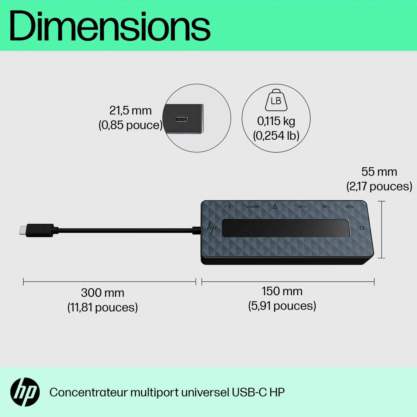 Concentrateur multiport USB-C universel HP (50H98AA) Connecto.ma