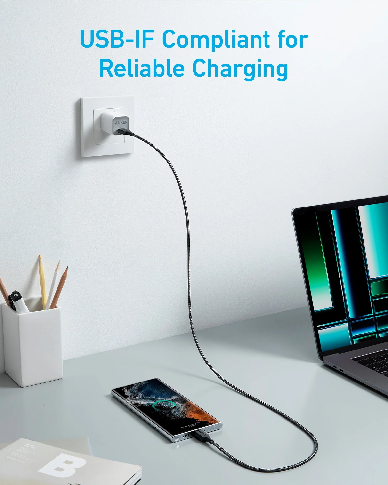 Câble Anker 322 PowerLine USB-C vers USB-C 60W 1,8 m Tressé Noir