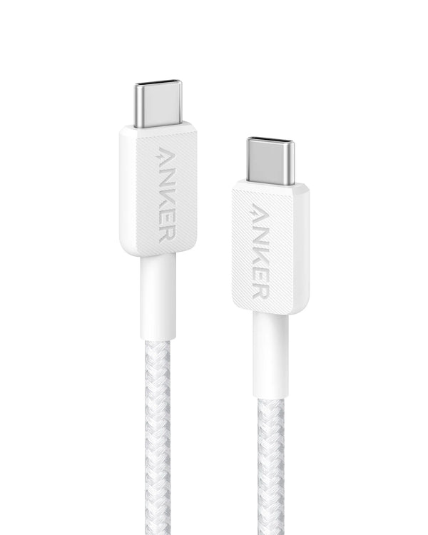Câble Anker 322 PowerLine USB-C vers USB-C 60W 1,8 m Tressé Blanc – Charge Rapide au Maroc