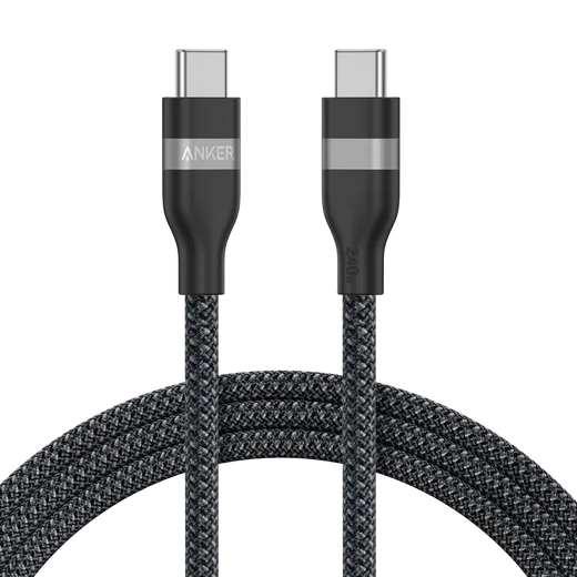 Câble Anker USB-C Tressé Écologique 183 cm  – Charge Rapide & Haute Compatibilité (Noir)