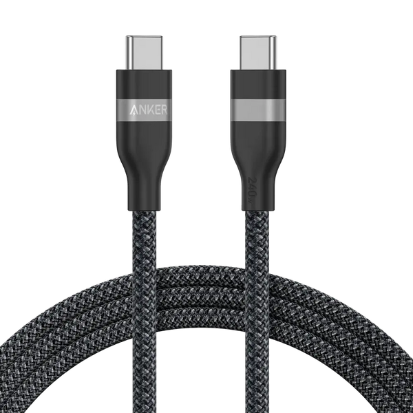 Câble Anker USB-C Tressé Écologique 183 cm  – Charge Rapide & Haute Compatibilité (Noir)