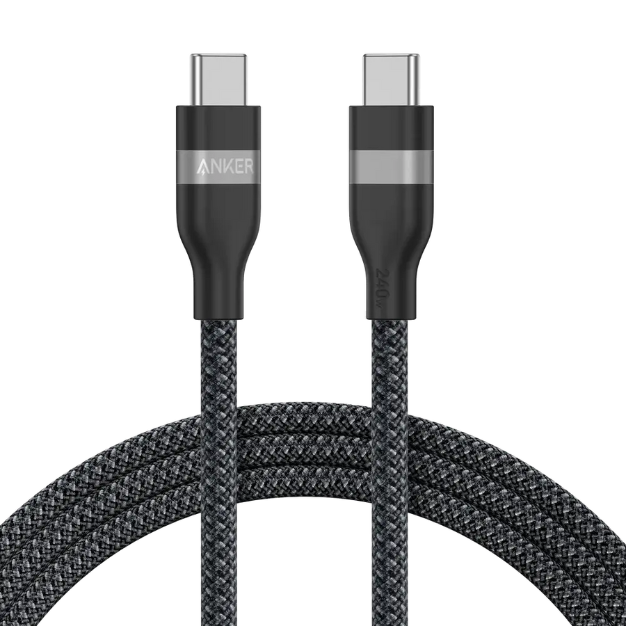 Câble Anker USB-C Tressé Écologique 183 cm  – Charge Rapide & Haute Compatibilité (Noir)