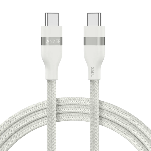 Câble Anker USB-C Tressé Écologique 183 cm  – Charge Rapide & Haute Compatibilité (Blanc)