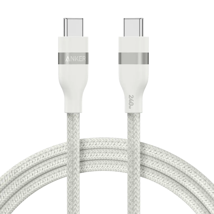 Câble Anker USB-C Tressé Écologique 183 cm  – Charge Rapide & Haute Compatibilité (Blanc)